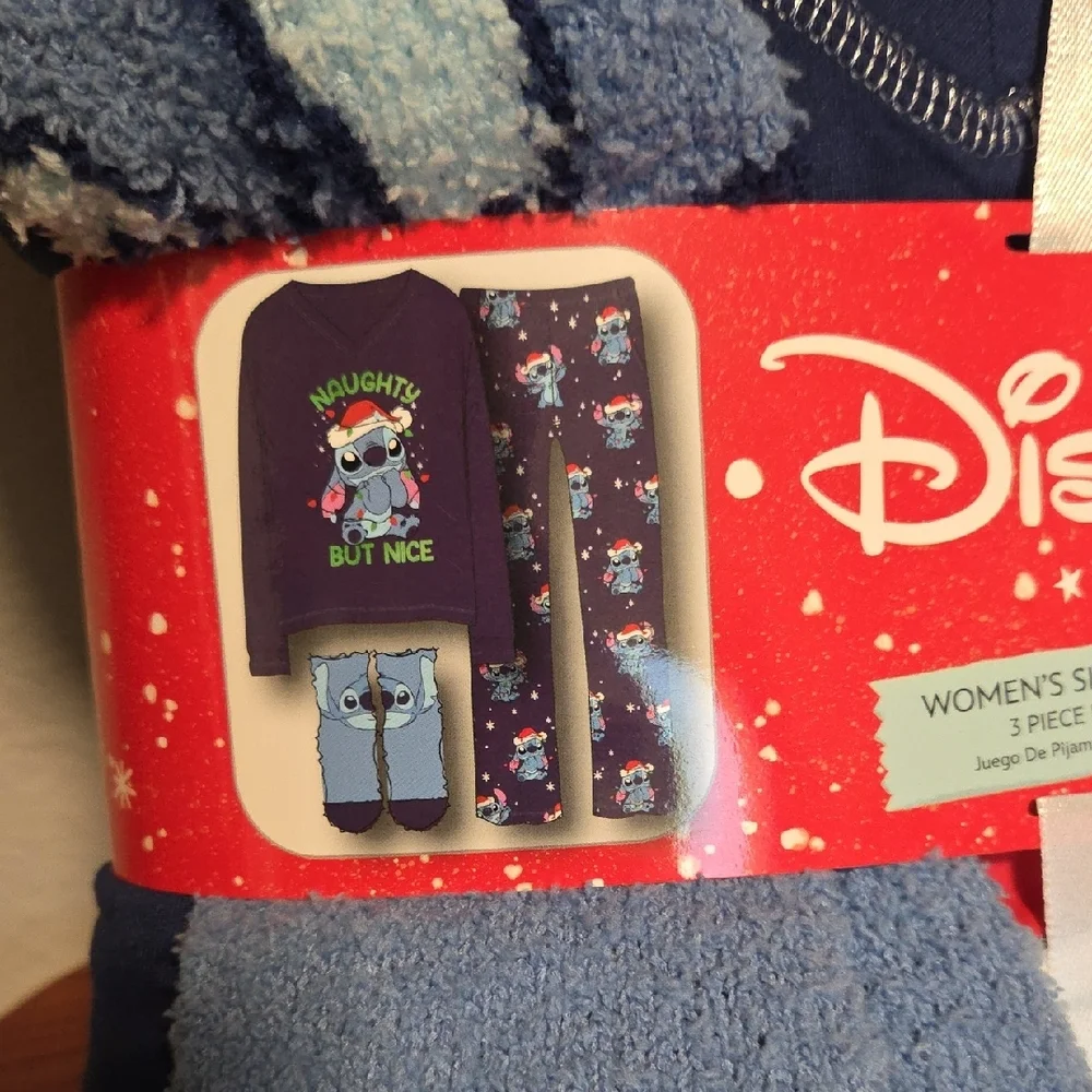 Disney Stitch Women's Sleepwear 3 Piece Pajama Set - Light Blue - Picture 3 of 4